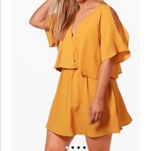 Plus sized ruffle open shoulder dress